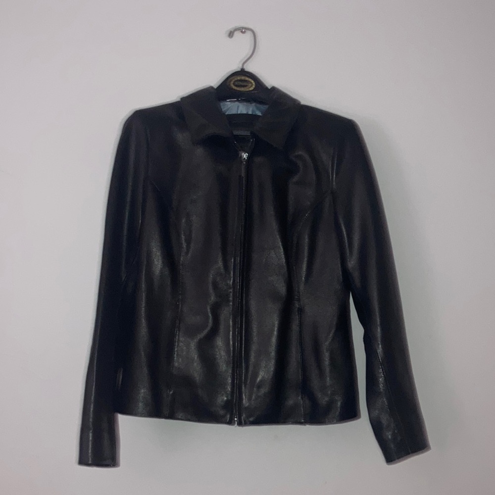 LambSkin-Leather Zip-Up Jacket